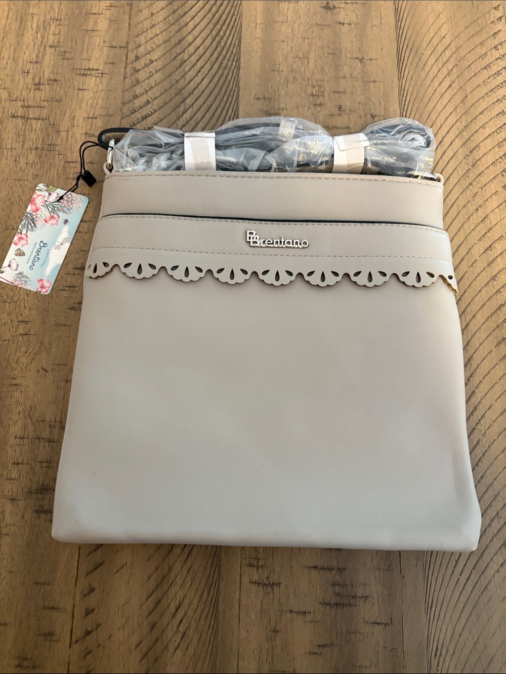 652 Brentano Gray Crossbody Bag with Scalloped Trim